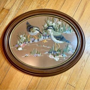Vintage Oval Bird Embroidery, Needlework, Needlepoint Art